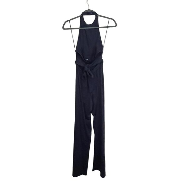 Susana Monaco Jumpsuit Sleeveless Halter Tie Open Back Stretch Small Midnight - Picture 6 of 8